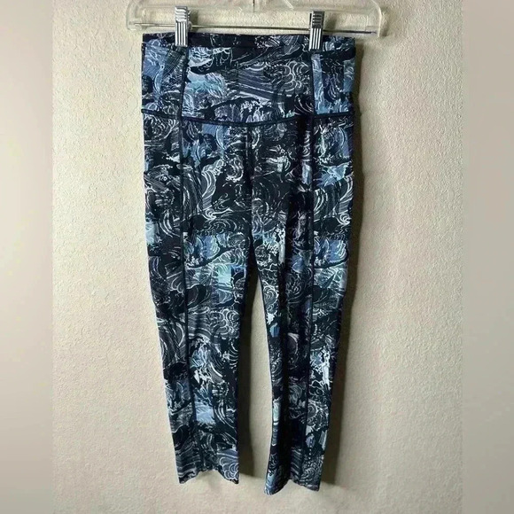 lululemon athletica Pants - Lululemon Fast & Free Crop 20” Eternal Wave Starlight Black Sz 4